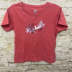 Columbia Pink Cotton Bird Floral Print T Shirt